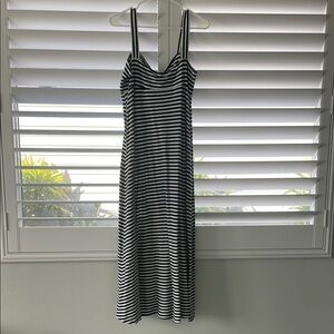 Blue and White Sleeveless Spaghetti Strap Slip Maxi Dress